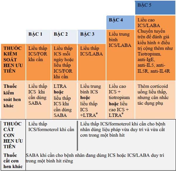 Điều trị hen phế quản theo bậc ở người lớn và trẻ em ≥ 12 tuổi