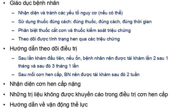 Các nội dung của giáo dục và tư vấn cho bệnh nhân hen phế quản